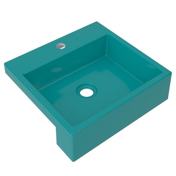Encontraproduto.com.br - Cuba Pia Semi Encaixe para Banheiro Quadrada Kuad 395 C08 Azul Turquesa - Mpozenato