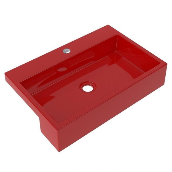Encontraproduto.com.br - Cuba Pia Semi Encaixe Para Banheiro Retangular 54cm Xrt C08 Vermelho