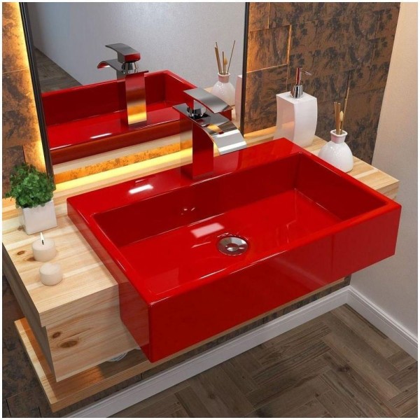 Encontraproduto.com.br - Cuba Pia Semi Encaixe Para Banheiro Retangular 54cm Xrt C08 Vermelho