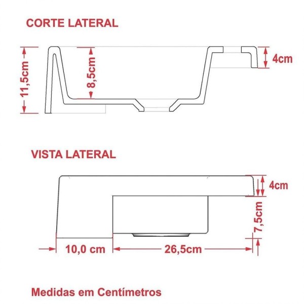 Encontraproduto.com.br - Cuba Pia Semi Encaixe Para Banheiro Retangular 54cm Xrt C08 Vermelho