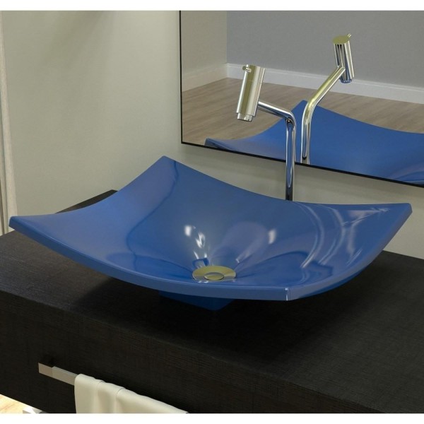 Encontraproduto.com.br - Cuba Pia de Apoio para Banheiro Retangular Folha Bari F44W C08 Azul Escuro - Mpozenato