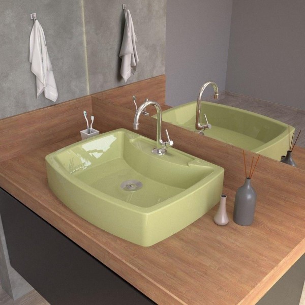 Encontraproduto.com.br - Cuba Pia De Apoio Para Banheiro Retangular Aria Rt50 Verde Acqua C08