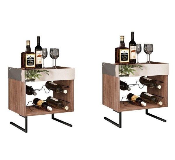 Encontraproduto.com.br - Conjunto 2 Adegas Espelhadas 6 Garrafas com Pés Metálicos Estilo Industrial Loft D09 Demolição/Preto - Mpozenato
