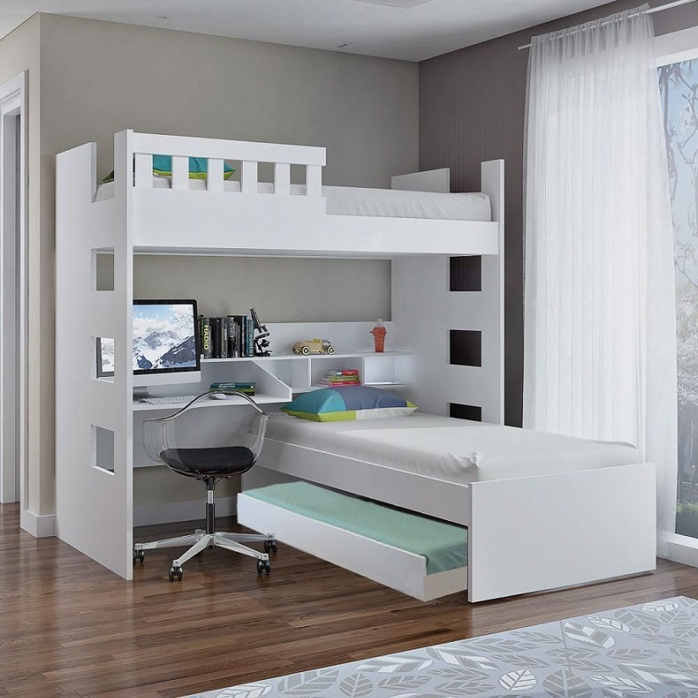 Encontraproduto.com.br - Treliche Multifuncional com Escrivaninha Branco Mpozenato
