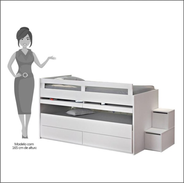 Encontraproduto.com.br - Beliche Juvenil Baixa 2 Gavetas Escrivaninha E Escada 2 Em 1 Faces F04 Branco