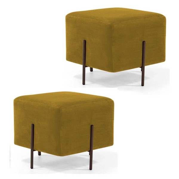 Encontraproduto.com.br - Kit 2 Puffs Decorativos 45cm Base Aço Status C-279 Veludo Mostarda - Domi