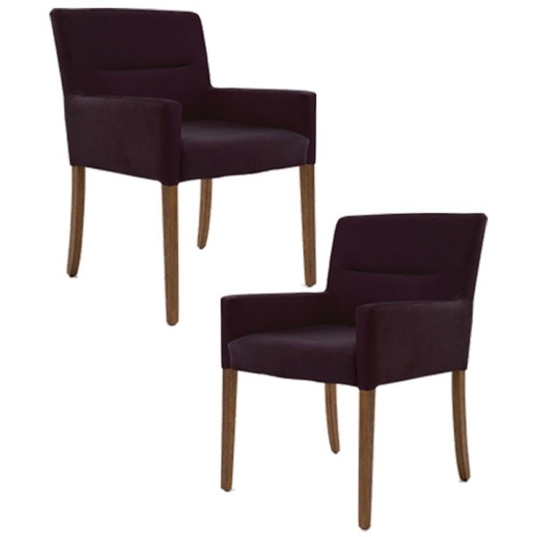 Encontraproduto.com.br - Kit 2 Poltronas Decorativas Base Madeira Angel Veludo C-292 Uva - Domi