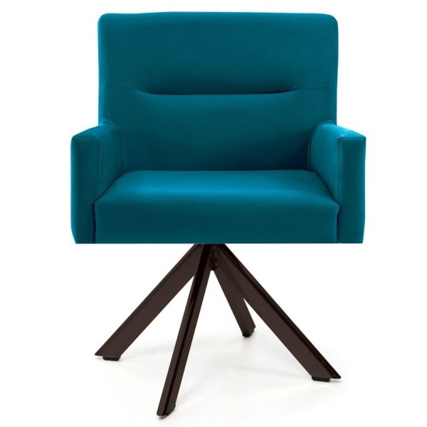 Encontraproduto.com.br - Kit 2 Poltronas Decorativas Giratórias Base Eiffel Chccolate Angel Veludo C-66 Turquesa - Domi