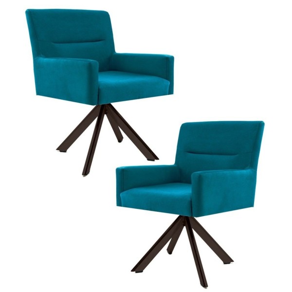 Encontraproduto.com.br - Kit 2 Poltronas Decorativas Giratórias Base Eiffel Chccolate Angel Veludo C-66 Turquesa - Domi