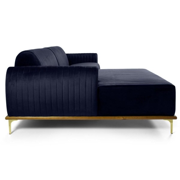 Encontraproduto.com.br - Sofá 350cm 6 Lugares com Chaise Esquerdo Pés Gold Molino C-287 Veludo Marinho - Domi