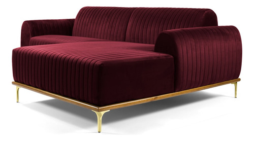 Encontraproduto.com.br - Sofá 350cm 6 Lugares com Chaise Direito Pés Gold Molino C-278 Veludo Marsala - Domi