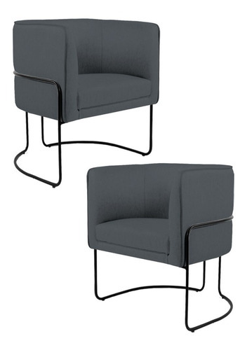 Kit 2 Poltronas Decorativas Base Aço Betina Sintético Cinza Cor Cinza-escuro Desenho do tecido Liso
