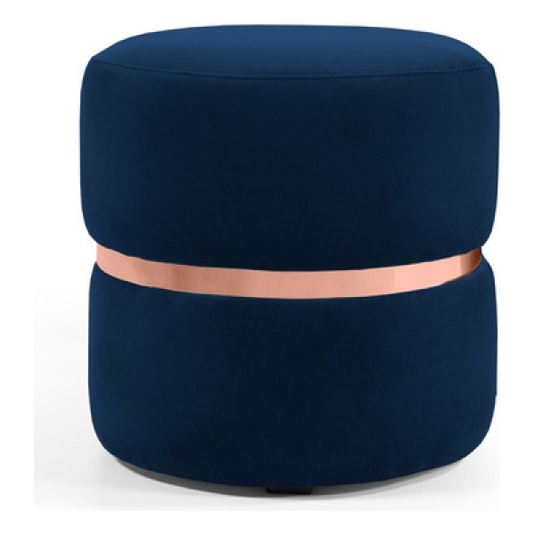 Puff Decorativo Cinto Rosê Round Veludo Azul Marinho Domi