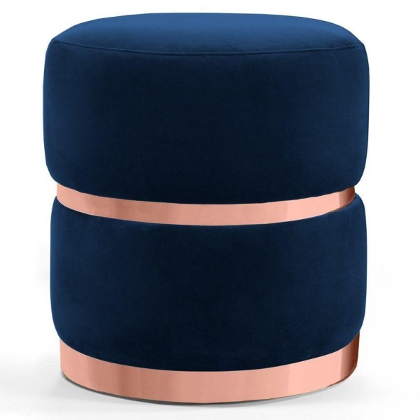 Puff Decorativo Cinto e Aro Rosê Round B-304 Veludo Marinho