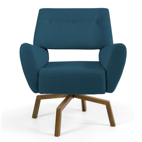 Encontraproduto.com.br - 02 Poltronas Melli Ka Castanho B170 Veludo Azul Cobalto