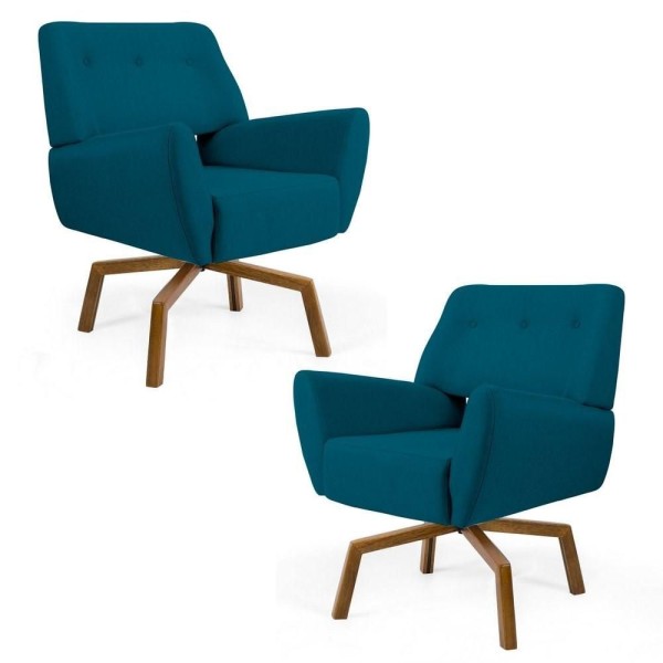 Encontraproduto.com.br - 02 Poltronas Melli Ka Castanho B170 Veludo Azul Cobalto