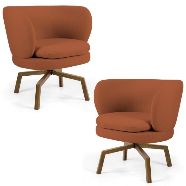 Encontraproduto.com.br - Kit 2 Poltronas Decorativas Melissa Base Ka Giratória Castanho Veludo C-262 Telha - Domi