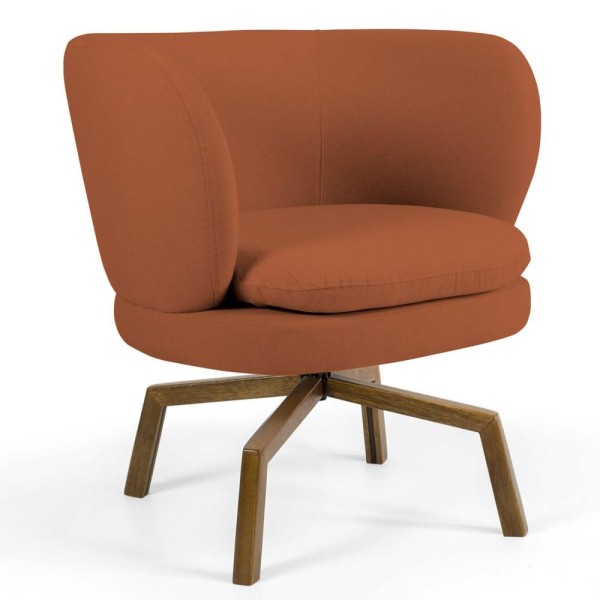 Encontraproduto.com.br - Kit 2 Poltronas Decorativas Melissa Base Ka Giratória Castanho Veludo C-262 Telha - Domi