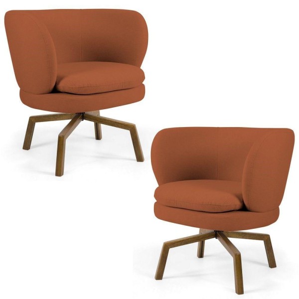 Encontraproduto.com.br - Kit 2 Poltronas Decorativas Melissa Base Ka Giratória Castanho Veludo C-262 Telha - Domi