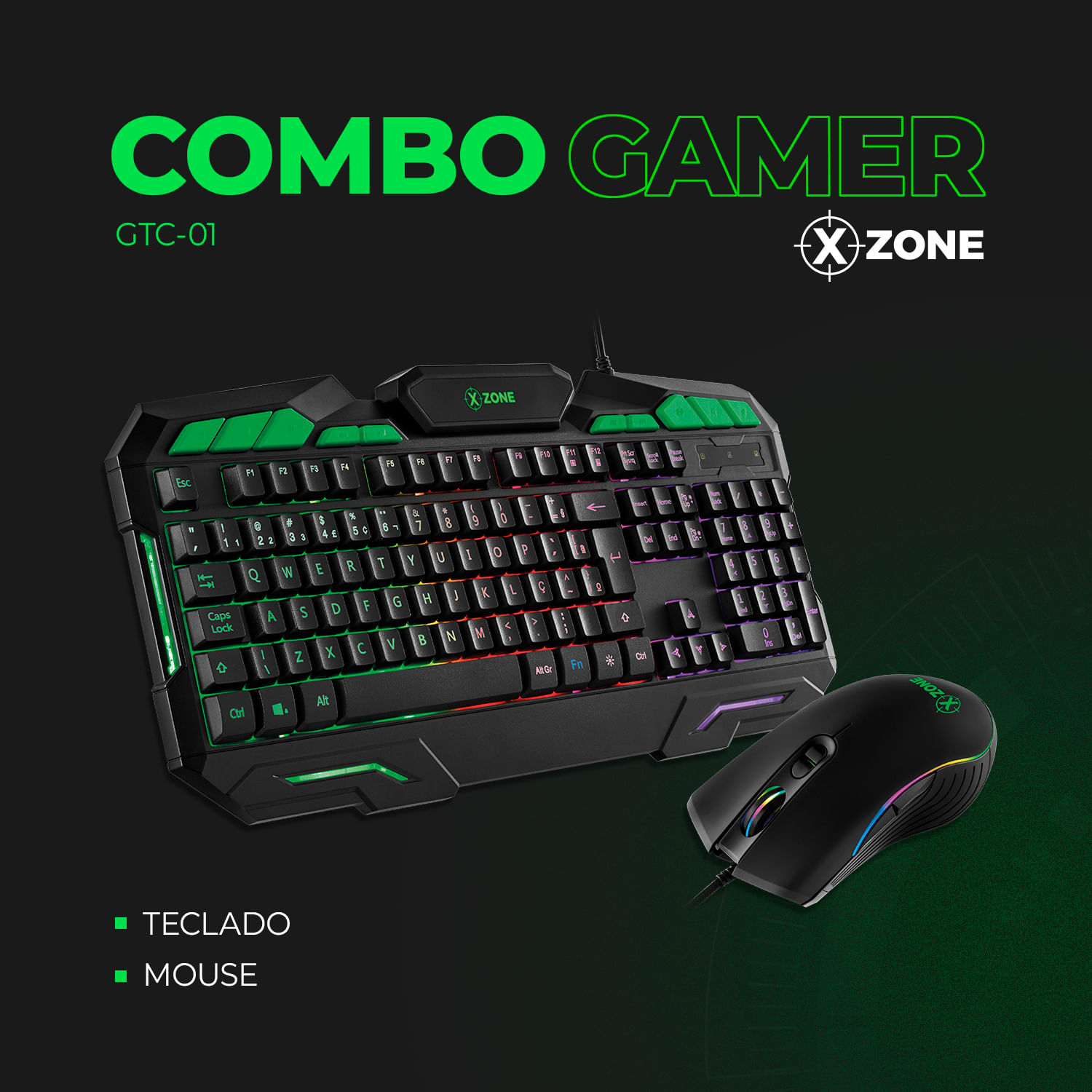 Encontraproduto.com.br - Kit Gamer 2 em 1 Mouse e Teclado Xzone - GTC-01
