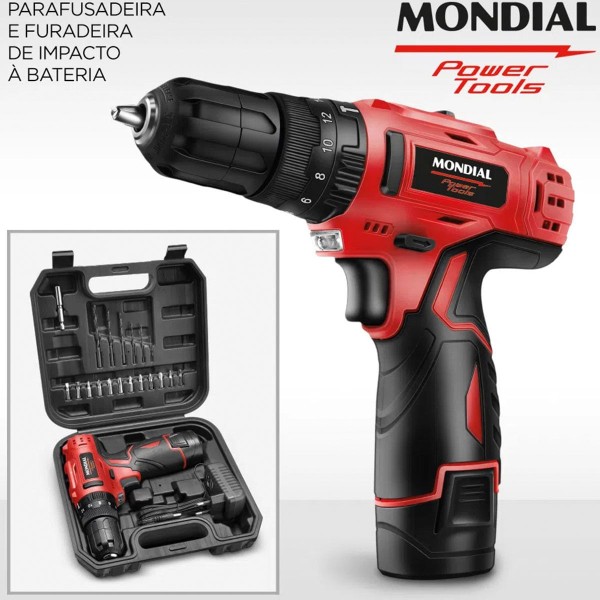 Encontraproduto.com.br - Parafusadeira e Furadeira 12V com Maleta Mondial - PI-12MA