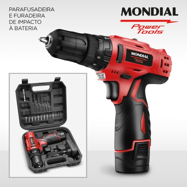 Encontraproduto.com.br - Parafusadeira e Furadeira 12V com Maleta Mondial - PI-12MA