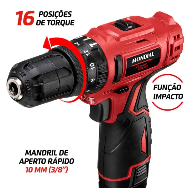 Encontraproduto.com.br - Parafusadeira e Furadeira 12V com Maleta Mondial - PI-12MA