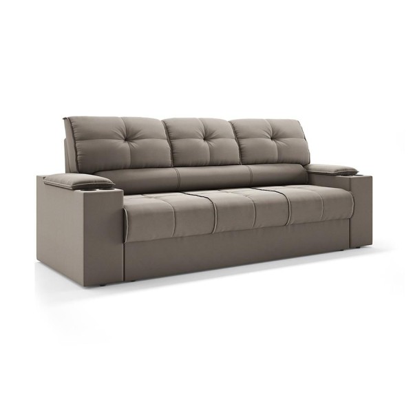 Sofá 3 Lugares Retrátil e Reclinável Tom com Porta-Copos Velosuede Capuccino