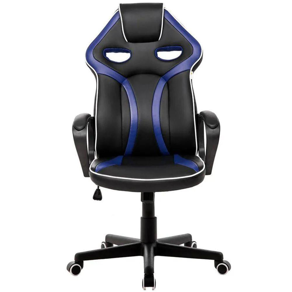 Cadeira Gamer Pelegrin em Couro PU PEL-3017 Preta e Azul