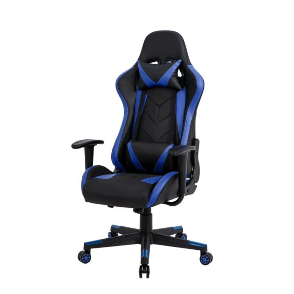 Encontraproduto.com.br - Cadeira Gamer Pelegrin em Couro PU Reclinável PEL-3019 Preta e Azul