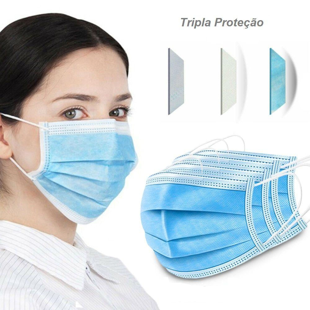 Encontraproduto.com.br - Máscara Descartável Proteção Tripla com Elástico e Clip Nasal - 100 Unidades