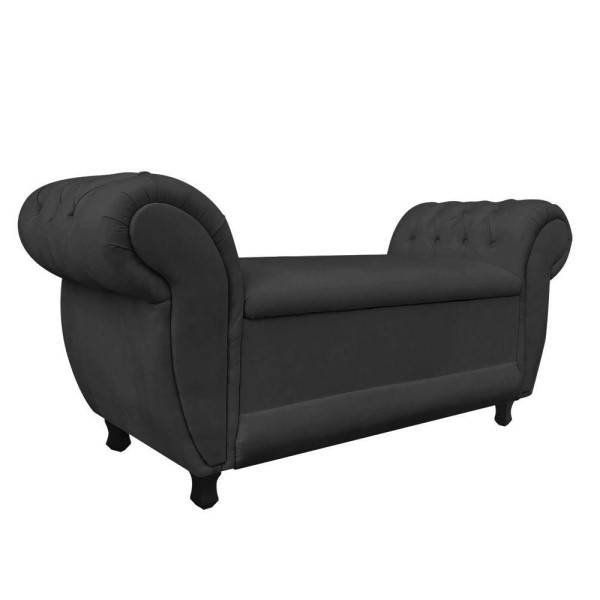 Recamier com Baú Grécia Namoradeira Calçadeira Suede Preto
