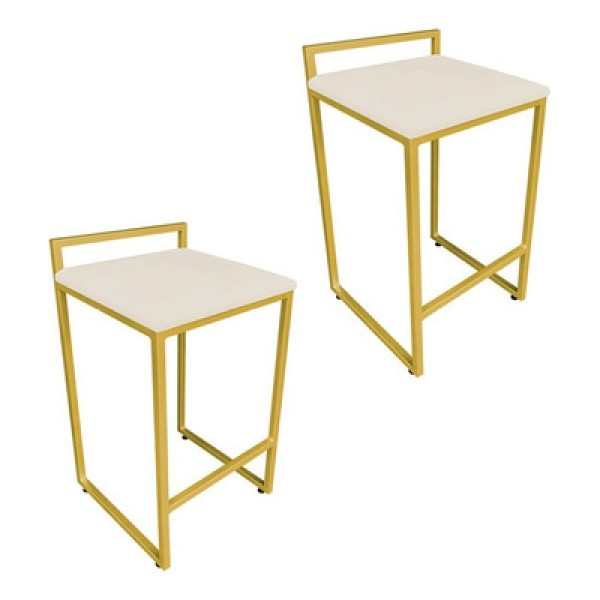 Banqueta Alta Lavínia Suede Base Dourado Verde