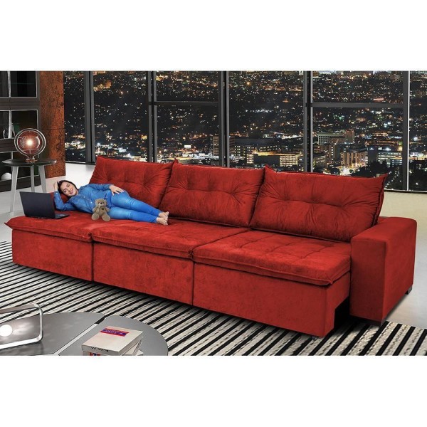 Encontraproduto.com.br - Sofá Austrália 4,12 Mts Retrátil, Reclinável Com Molas E Pillow No Assento Tecido Suede Vermelho