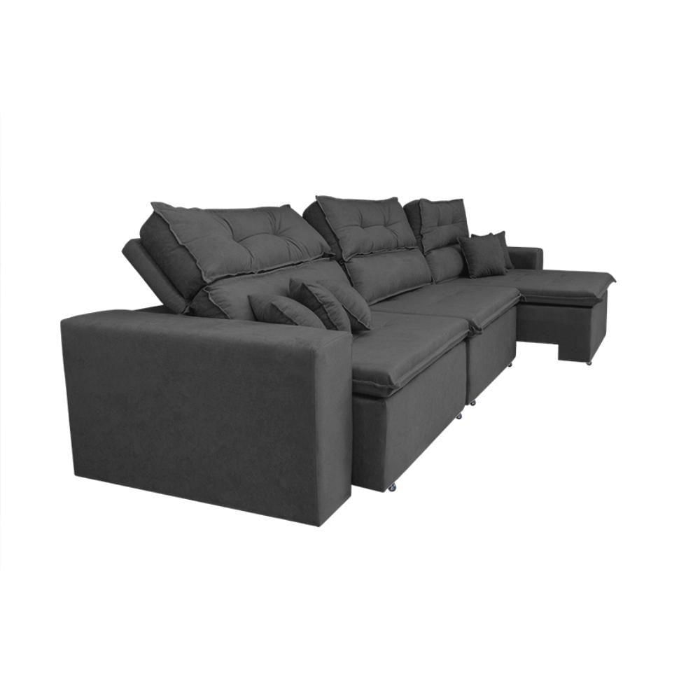 Encontraproduto.com.br - Sofá Cairo 3,52m Retrátil, Reclinável Tecido Suede Cinza Cama Inbox