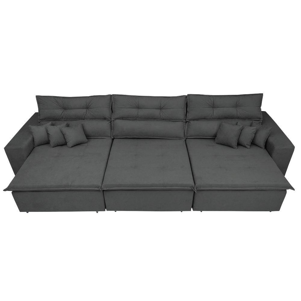 Encontraproduto.com.br - Sofá Cairo 3,52m Retrátil, Reclinável Tecido Suede Cinza Cama Inbox