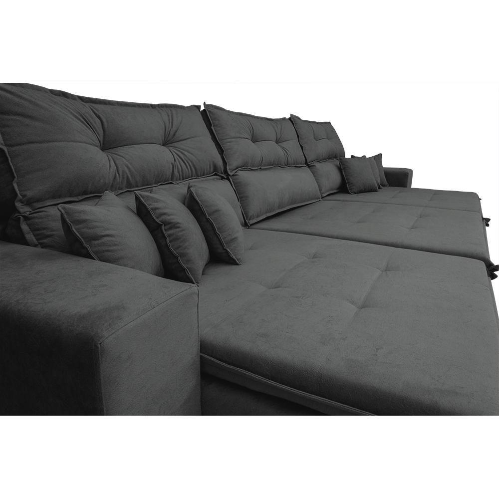 Encontraproduto.com.br - Sofá Cairo 3,52m Retrátil, Reclinável Tecido Suede Cinza Cama Inbox