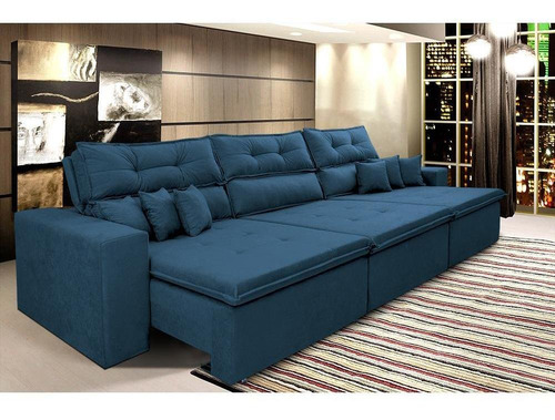 Encontraproduto.com.br - Sofá Cairo 3,82m Retrátil, Reclinável Tecido Suede Azul