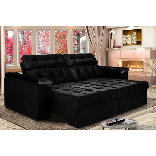 Sofá Retrátil E Reclinavel New Austrália 2,52 Mts Tecido Suede Preto - Cama Inbox