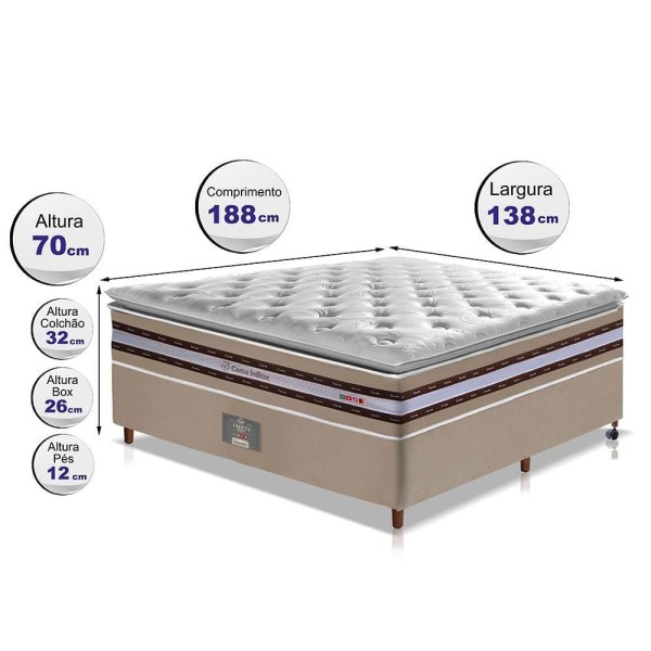 Encontraproduto.com.br - Conjunto Cama Box Casal De Molas Ensacadas D33 Com Pillow Top Cama Inbox Select 138x188x71 Bege