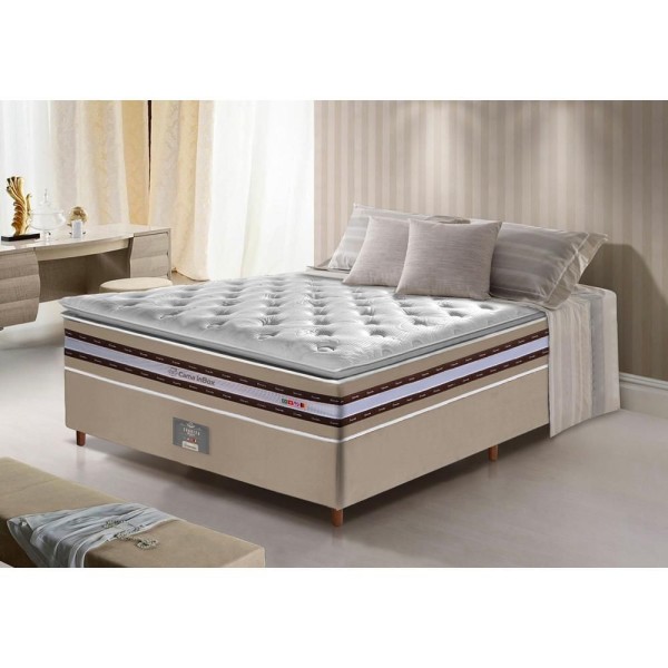 Encontraproduto.com.br - Conjunto Cama Box Casal De Molas Ensacadas D33 Com Pillow Top Cama Inbox Select 138x188x71 Bege