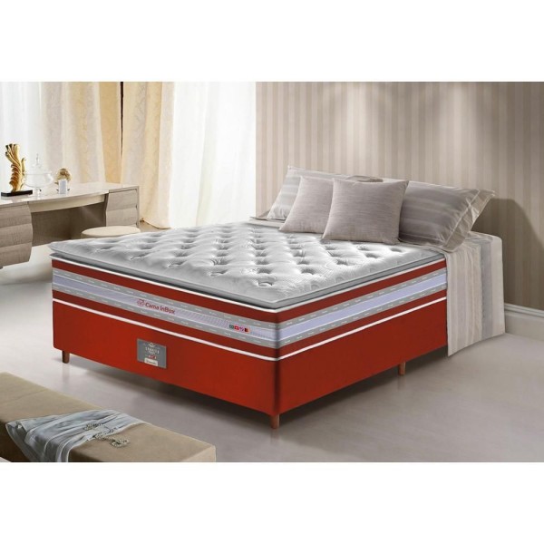Encontraproduto.com.br - Conjunto Cama Box Casal De Molas Ensacadas D33 Com Pillow Top Cama Inbox Select 138x188x71 Vermelho