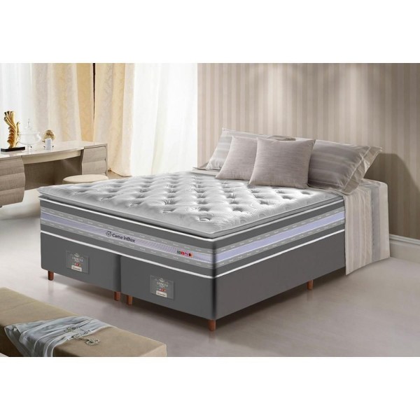 Encontraproduto.com.br - Conjunto Cama Box Queen De Molas Ensacadas D33 Com Pillow Top Cama Inbox Select 158x198x71 Cinza