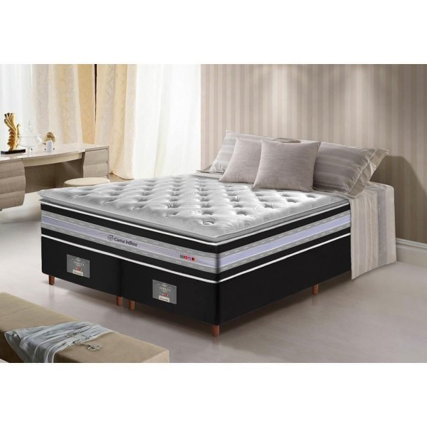 Encontraproduto.com.br - Conjunto Cama Box Queen De Molas Ensacadas D33 Com Pillow Top Cama Inbox Select 158x198x71 Preto