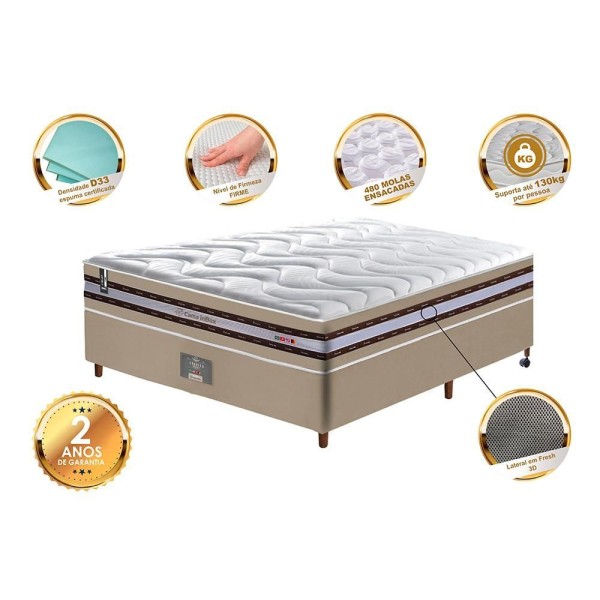 Encontraproduto.com.br - Conjunto Cama Box Casal De Molas Ensacadas D33 Cama Inbox Select Firme 138x188x71 Bege
