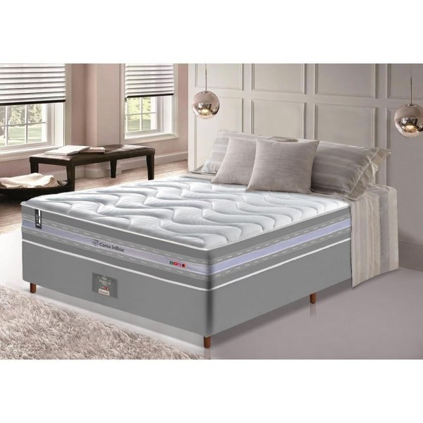 Encontraproduto.com.br - Conjunto Cama Box Casal De Molas Ensacadas D33 Cama Inbox Select Firme 138x188x71 Cinza