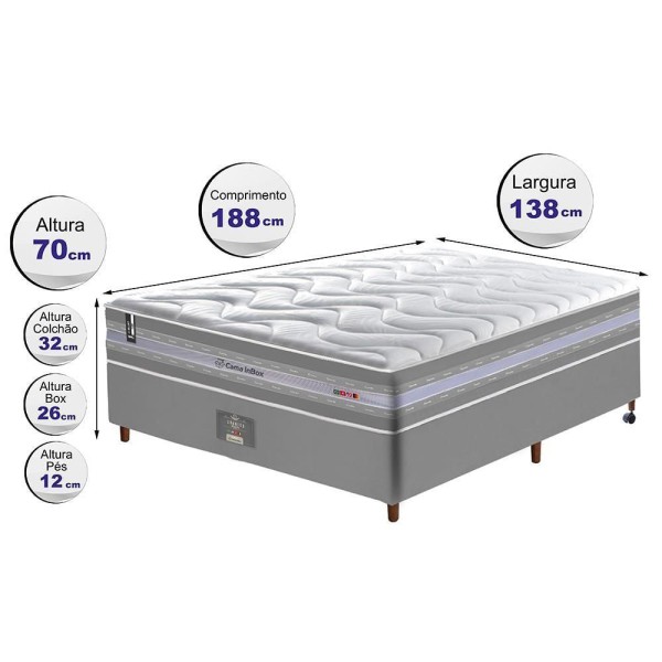 Encontraproduto.com.br - Conjunto Cama Box Casal De Molas Ensacadas D33 Cama Inbox Select Firme 138x188x71 Cinza