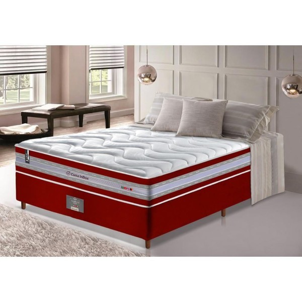 Encontraproduto.com.br - Conjunto Cama Box Casal De Molas Ensacadas D33 Cama Inbox Select Firme 138x188x71 Vermelho