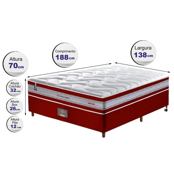 Encontraproduto.com.br - Conjunto Cama Box Casal De Molas Ensacadas D33 Cama Inbox Select Firme 138x188x71 Vermelho