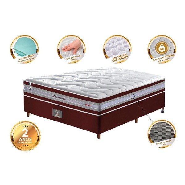 Encontraproduto.com.br - Conjunto Cama Box Casal De Molas Ensacadas D33 Cama Inbox Select Firme 138x188x71 Vinho
